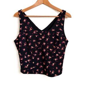 Cabi 4207 Lean Tank Cropped Ponte Floral Flower Burst Top Black Pink Size M